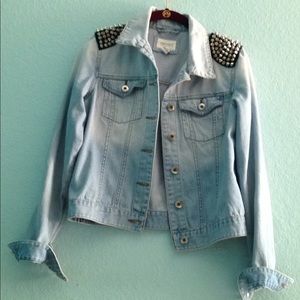 Blue Spiked Shoulder Denim Jacket